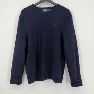 Vintage Polo Ralph Lauren XL Navy Cable Knit Merino Wool Rabbit Hair Sweater